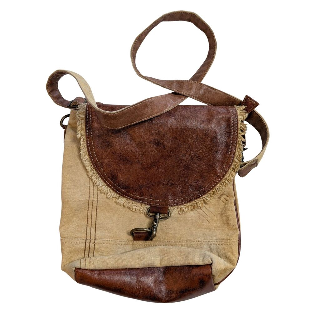 ✉️ Mona B Upcycled Canvas Messenger Bag Boho Vintage US Postage Crossbody